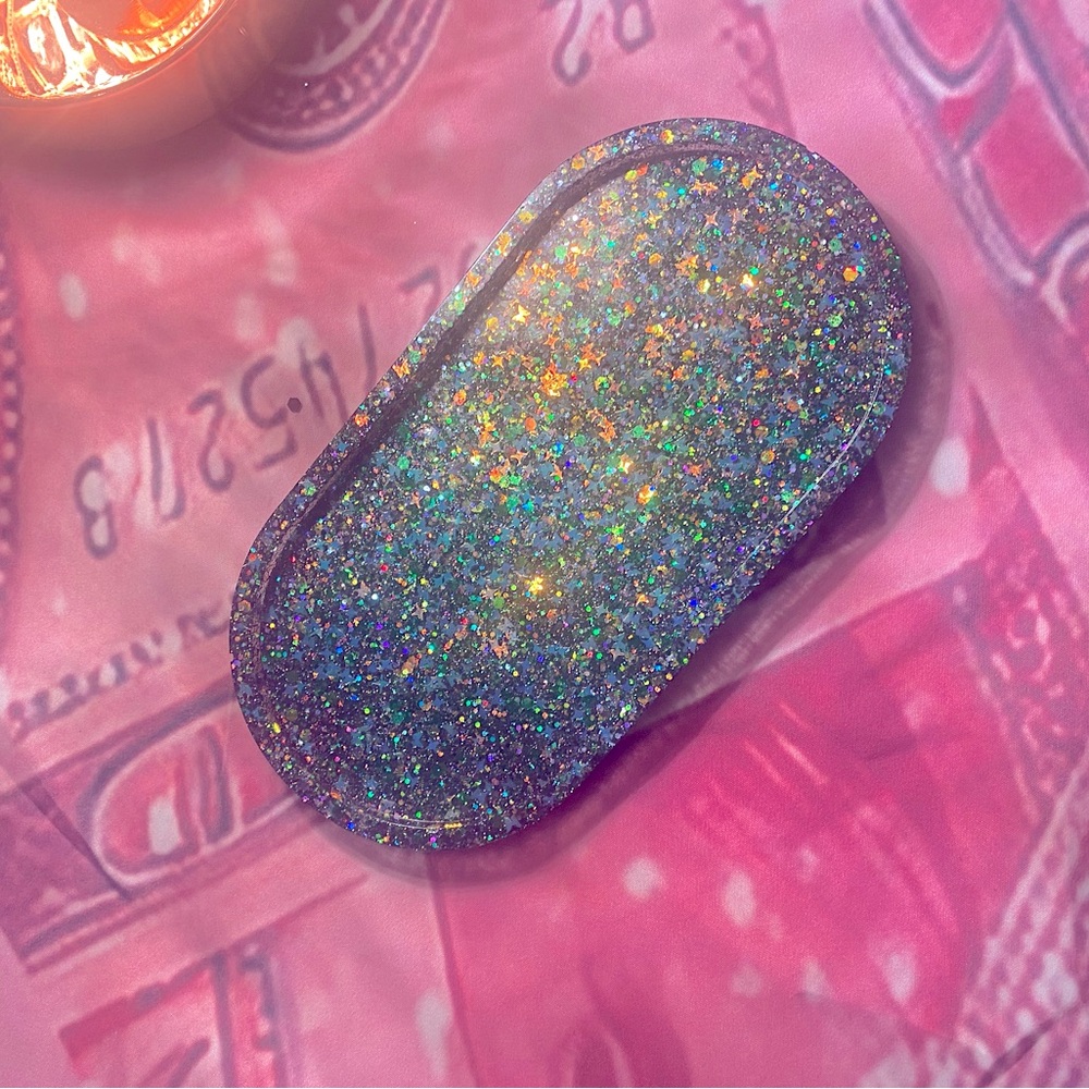 Holographic Green Glitter Soap dish or Jewelry container. So pretty 🤩